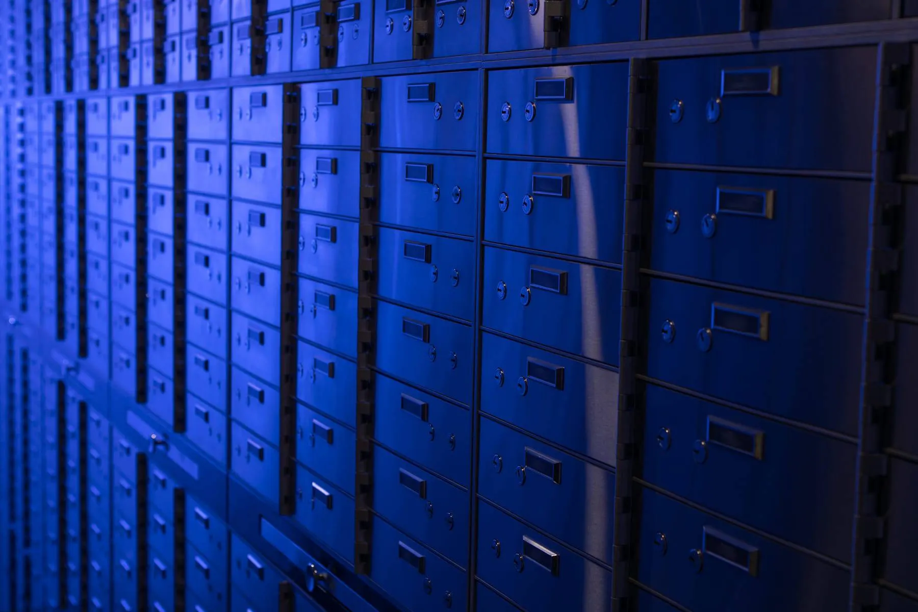 Wall of private safety deposit boxes at Fortis Vaults Melbourne